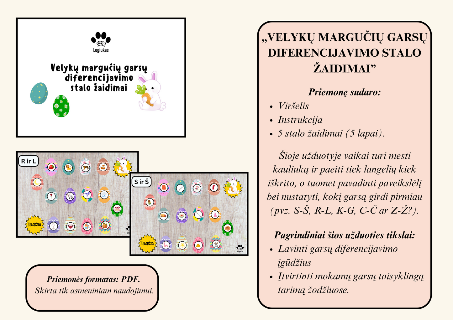 Velykų margučių garsų diferencijavimo stalo žaidimai